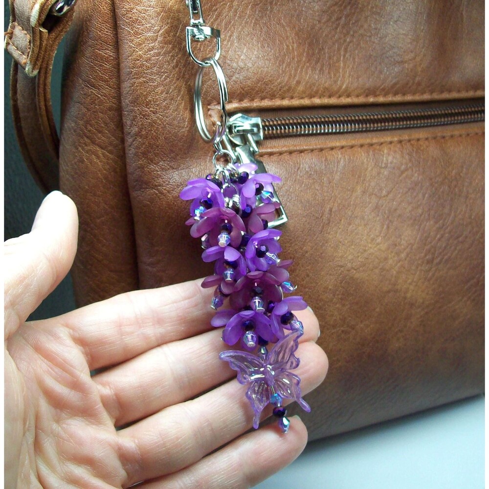 Hand Beaded Floral Handbag Charms, Butterfly Keychain, Purse Charm, Artisan Craf